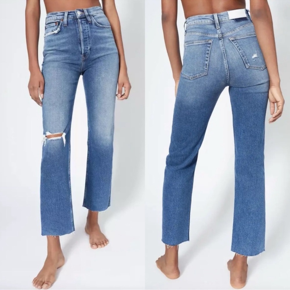 Re/Done Jeans 70s Ultra High Rise Stove Pipe Jeans Size 25 - Picture 4 of 14